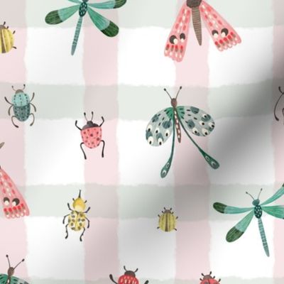 Buggy Friends - Cute gingham insects on a white background
