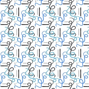 Curlies and fries - brush strokes - blue, black , white background