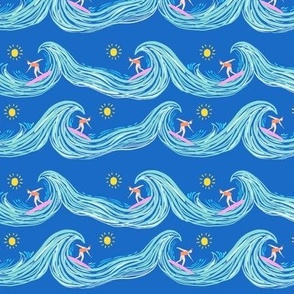 medium// women on surf - blue summer pattern 