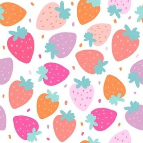 Joyful pink orange pastel pink Strawberries - multi colour polka dots 