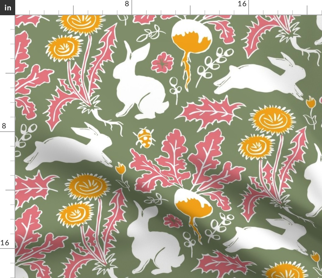 rabbits in the vegetable garden sage green | medium