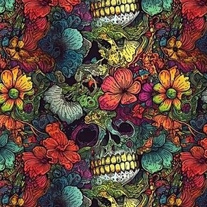 Psychedelic Flowers and Skulls