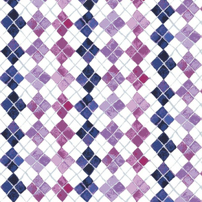 Blue Plaid Retro Purple Geometric Argyle Diamond Spoonflower Fabric by the Yard 