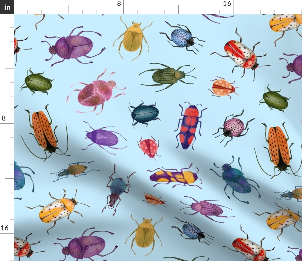 Colorful bugs on blue