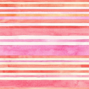 Pink orange red watercolor stripes horizontal large