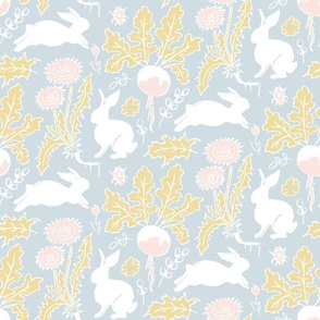 rabbits in the vegetable garden baby blue | small