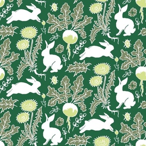 rabbits in the vegetable garden white and emerald | small