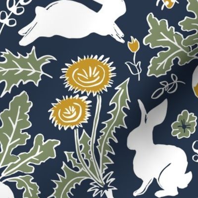 white rabbits in the vegetable garden on navy | small