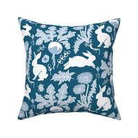 rabbits in the vegetable garden in blue and white | small