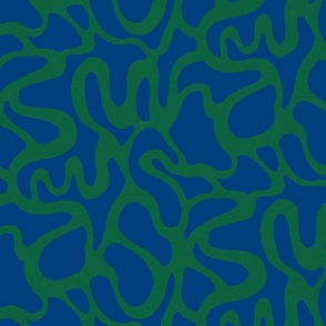 Rivers / abstract wavy lines green and royal blue medium scale