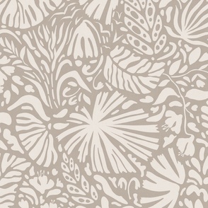 Rainforest / tropical flora neutral beige and brown large scale