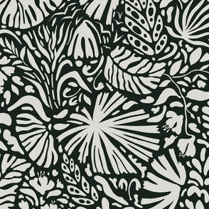 Rainforest / tropical flora black large scale