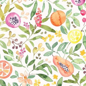 Tropical fruit watercolor white large scale