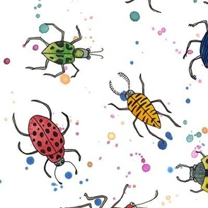 Watercolour Doodle Bugs - White