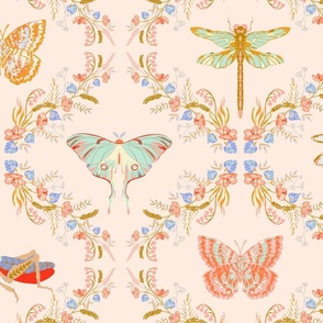 Insects Bugs in Pink Mint Gold Blue pastel - Medium