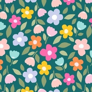 medium//simple cute florals in bright summer colours - pastels and bottle/emerald green  - petals and buds - autumn colours