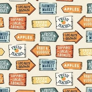 (small scale) Farmers Market Signs - orange/yellow/blue cream - Produce - LAD23