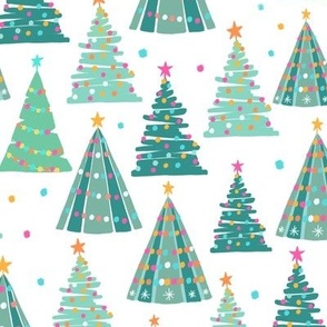 holiday/Christmas tree - joyful pine tress - colourful - cute Xmas patterns white - with confetti - modern and trending 