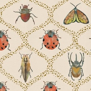 Watercolour Painted Insects Bugs of Moth, Ladybug, Ladybird, Beetles  || Beige