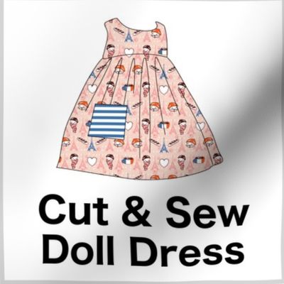 Mew-la-la! Cut & Sew Doll Dress on FAT QUARTER for Forever Virginia Dolls and other 1/8, 1/6 and 1/5 scale child dolls  // little small scale tiny mini micro doll 
