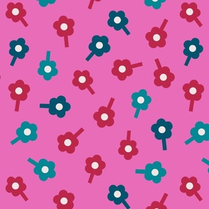 Modern geometric floral (blue red pink) - Medium