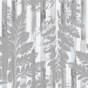 Modern rustic Stamped watercolour ferns stripe - fern fauna forest floor