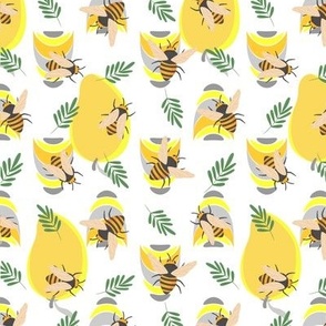 Bumblebees and mangos or pollinators on a mango geometric 