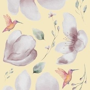 Hummingbird and magnolias or traditional floral hummingbirds 