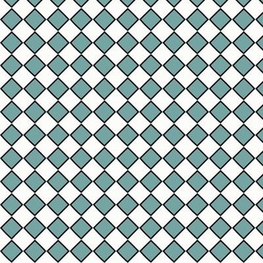 Quartet framed: Teal Diagonal Check, Teal Diamond Checker, Checkerboard