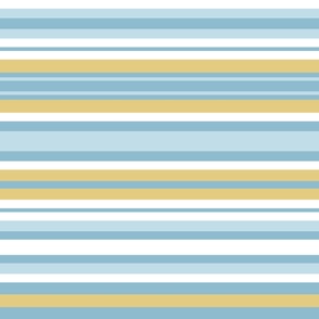 Varied Width Horizontal Stripes // Mustard Gold, Dark and Light Denim Blue, White // V1 // JUMBO Scale - 150 DPI