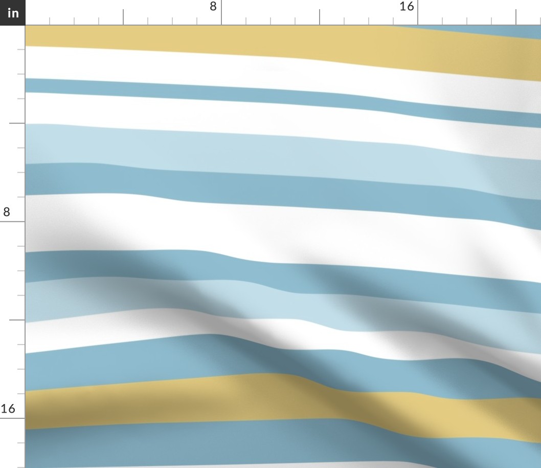 Varied Width Horizontal Stripes // Mustard Gold, Dark and Light Denim Blue, White // V1 // JUMBO Scale - 150 DPI