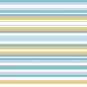 Varied Width Horizontal Stripes // Mustard Gold, Dark and Light Denim Blue, White // V2 // JUMBO Scale - 150 DPI