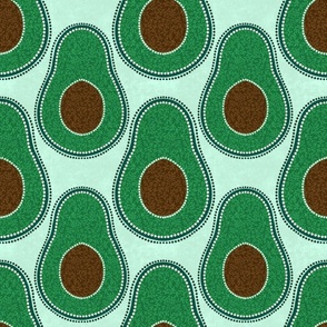Doodle Leaves Avocado - Mint Background - Large