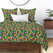 Large Scale Pickleball Pineapples and Tropical Flowers on Navy