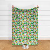Large Scale Pickleball Pineapples and Tropical Flowers on Soft Blue