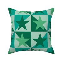 STAR QUILT in sea green, forest green, light green, blue green. (Medium)