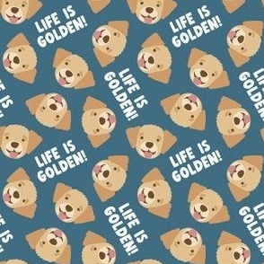 (small scale) Life is Golden - Golden Retrievers - stone blue - LAD23