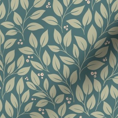 Intricate Leaf Pattern // Aegean Blue and Sage Green // Large Scale