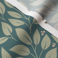 Intricate Leaf Pattern // Aegean Blue and Sage Green // Large Scale