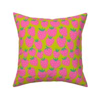 Summer Strawberry - hot pink strawberries on Cyber Lime Green  evening primrose - small