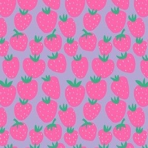 Summer Strawberry - hot pink strawberries on Digital Lavender  purple rose - extra small
