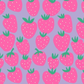 Summer Strawberry - hot pink strawberries on Digital Lavender  purple rose - medium