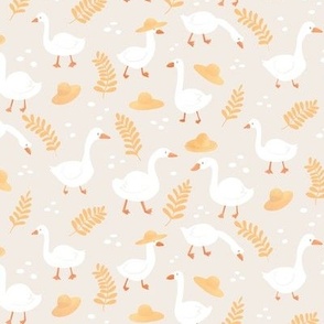 Geese and Farm Hats, beige, 10x10