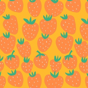 Summer Strawberry - tangerine orange strawberries on banana yellow - medium