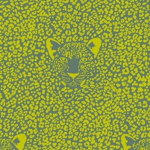 Spot the Leopard - Leopard in an ocean of spots - animal print - cyber lime green on sage leaf green - small