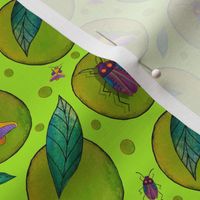 watercolor bugs on dots_green