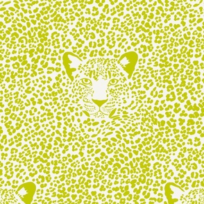 Spot the Leopard - Leopard in an ocean of spots - animal print - cyber lime green on soft white - medium