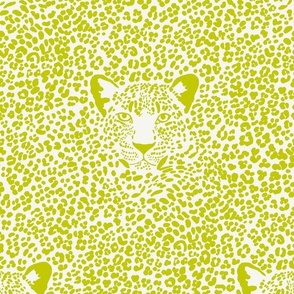Spot the Leopard - Leopard in an ocean of spots - animal print - cyber lime green on soft white - small