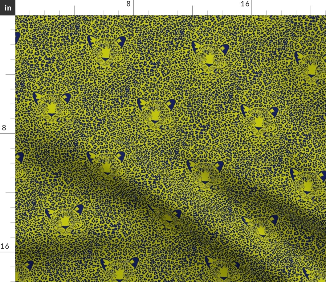 Spot the Leopard - Leopard in an ocean of spots - animal print - dark blue on cyber lime green evening primrose - extra small