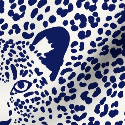 Spot the Leopard - Leopard in an ocean of spots - animal print - dark blue on soft white - medium